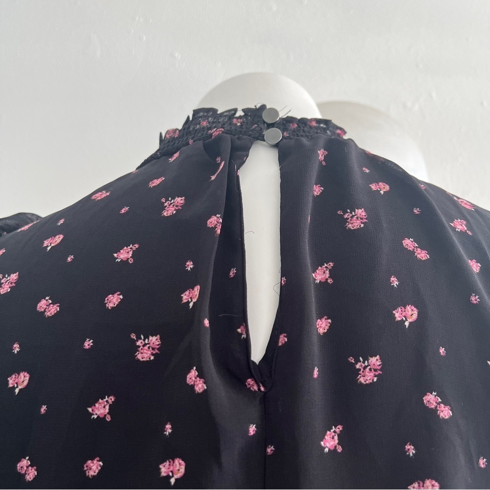 NEW ANTHROPOLOGIE Floral mini Dress MEDIUM Smocked-Neck Flutter-Sleeve Bohemian - Picture 8 of 10